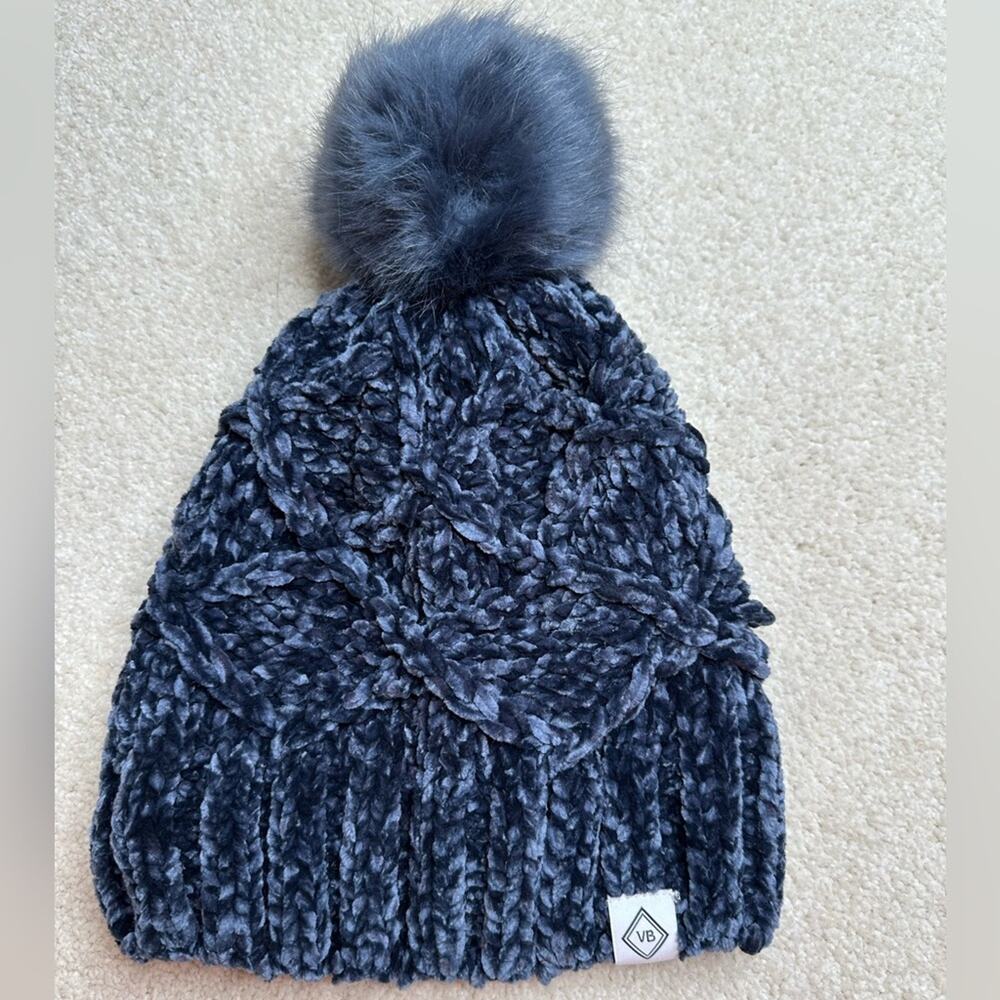 Vera Bradley Blue Cable Knit Pom-Pom Hat